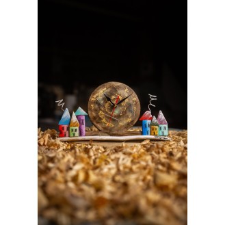 Ωmega Wooden Clock with 6 Houses Brown