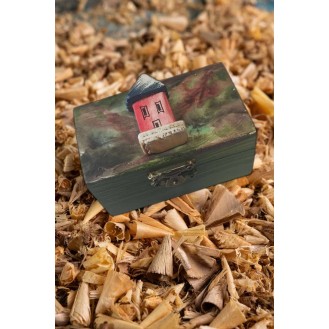 Colorful Small Jewelry Box with House Green