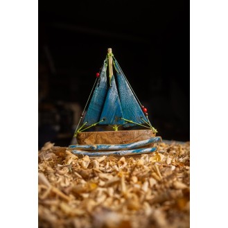 Wooden Boat with 3 Colored Wooden Sails Turquoise