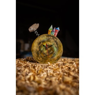 Round Wooden Clock Ochre