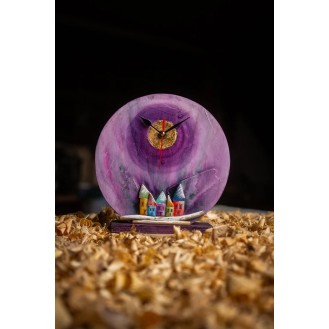 Round Wooden Clock Magenta