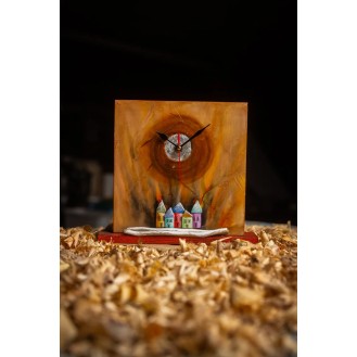 Square Wooden Clock Orange