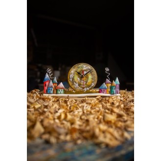  Ωmega Wooden Clock with 8 Houses Ochre