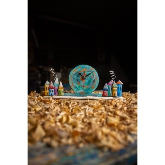 Ωmega Wooden Clock with 8 Houses Turquoise