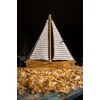 Olive wooden boat with knitted sails white