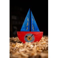 Boat Shaped Wooden Clock Red