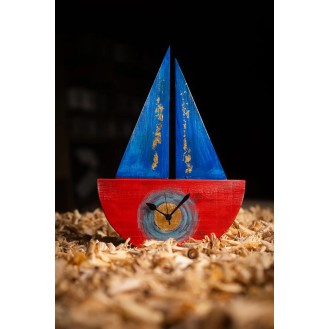 Boat Shaped Wooden Clock Red