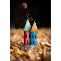 Wooden Houses with Stone & Pom-Pon (random colors)
